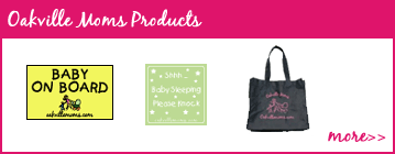 Oakville Moms products: Baby on Board, Shhh Baby Sleeping sign, Oakville Moms Eco shopping bag